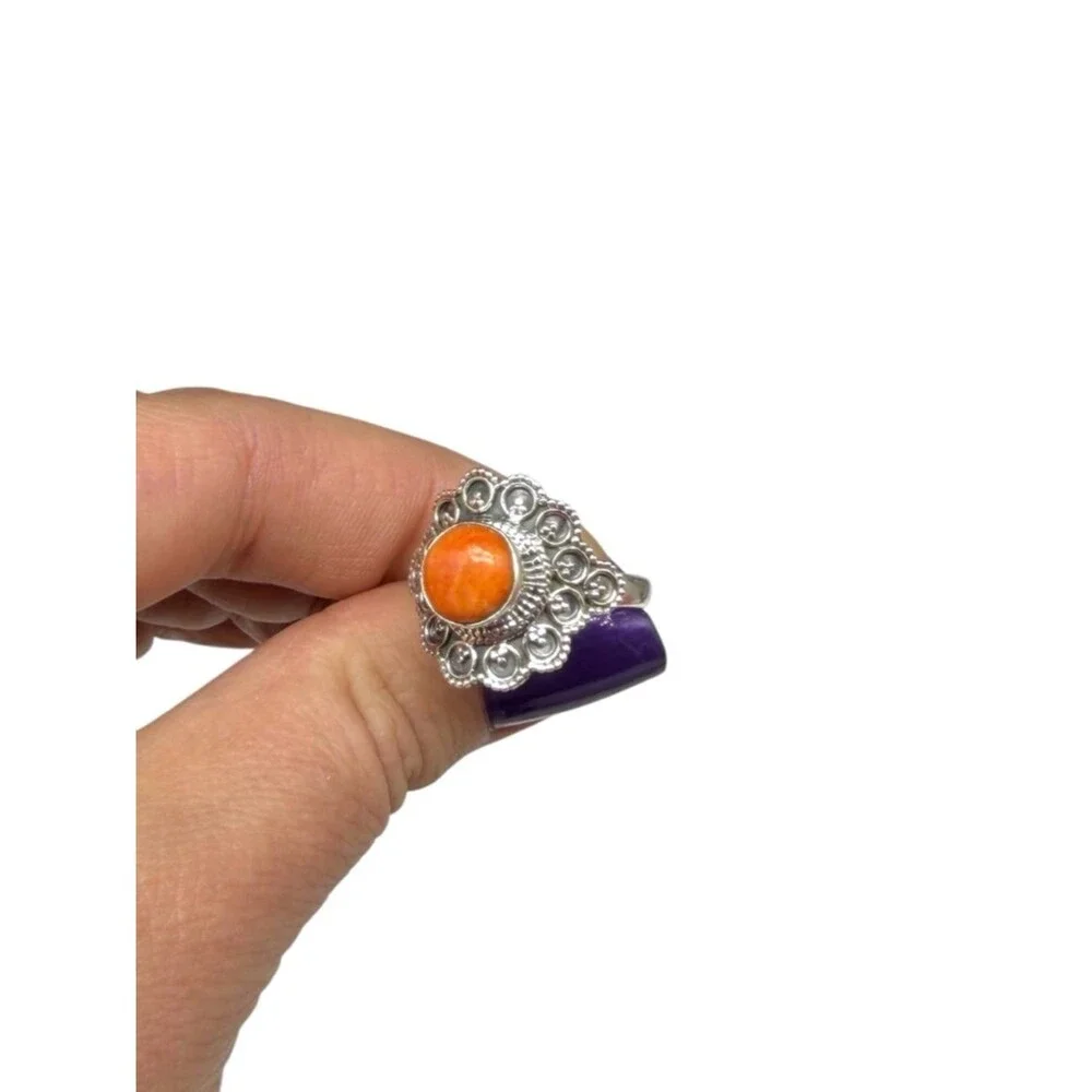 Orange Mohave Turquoise Ring Size 9 Solid 925 Sterling Silver
